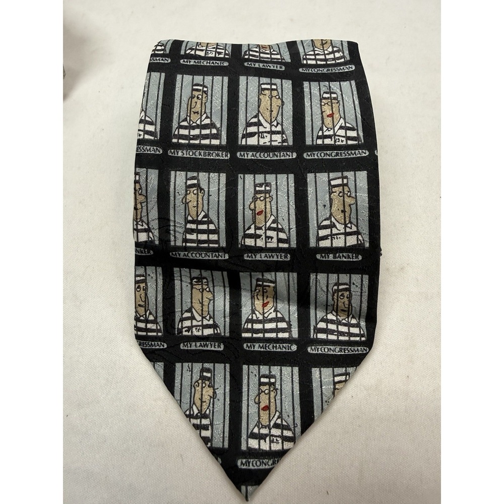 A. Rogers Novelty Tie Prison/Jailed Congressman Lawyer Black Gray 100% Polyester